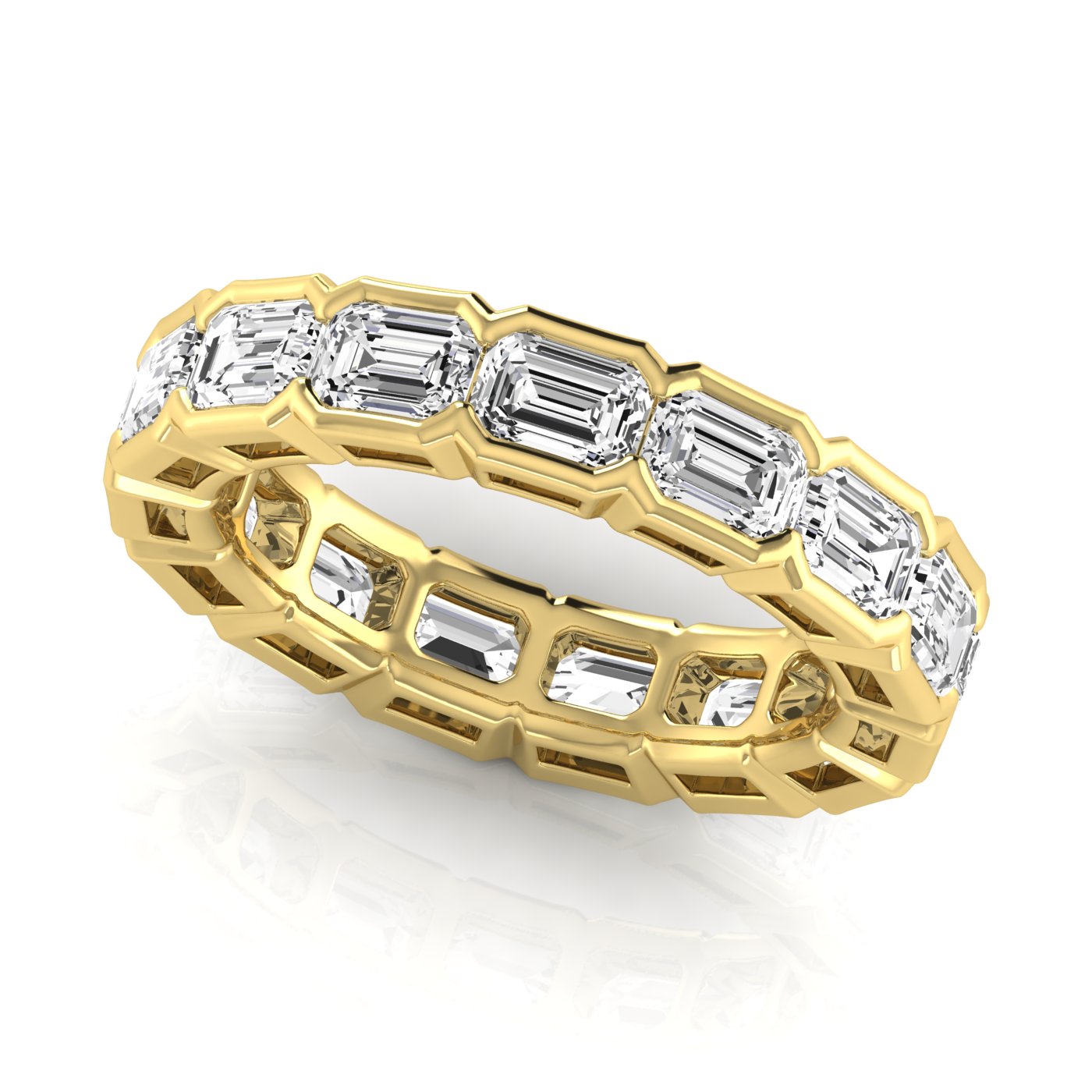 Revival Dimoand 14K Gold East-West Half Bezel Emerald Cut Lab Grown Diamond Eternity Band | 14K Gold, Stone Size-0.33 | E-F Color, VS-SI Clarity | 30 Day Free Return