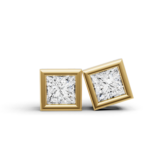 W Lab Grown Princess Cut Diamond Solitaire Earrings with Bezel Setting
