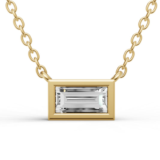 1/4 ctw LG Baguette Shape Diam. Solitaire Pendant with Bezel Setting in 14K WG