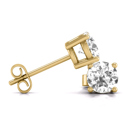W Round Lab Grown Diamond Solitaire Stud Earrings with Basket Setting Pushbacks