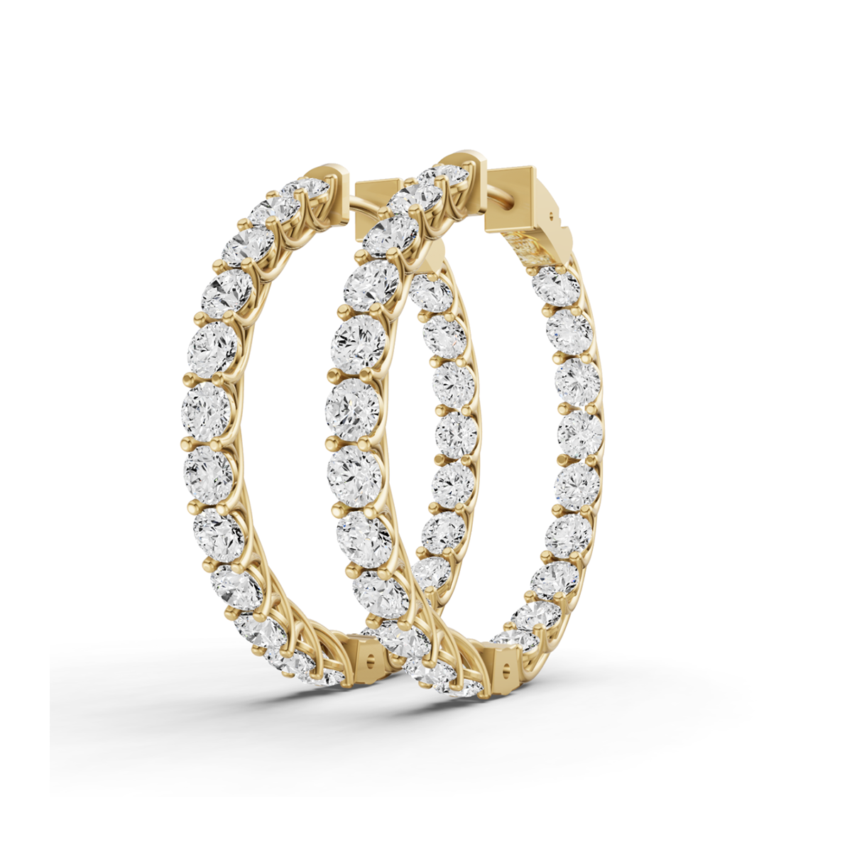 W Lucida Setting Round Shape Diamond Hoop Earrings