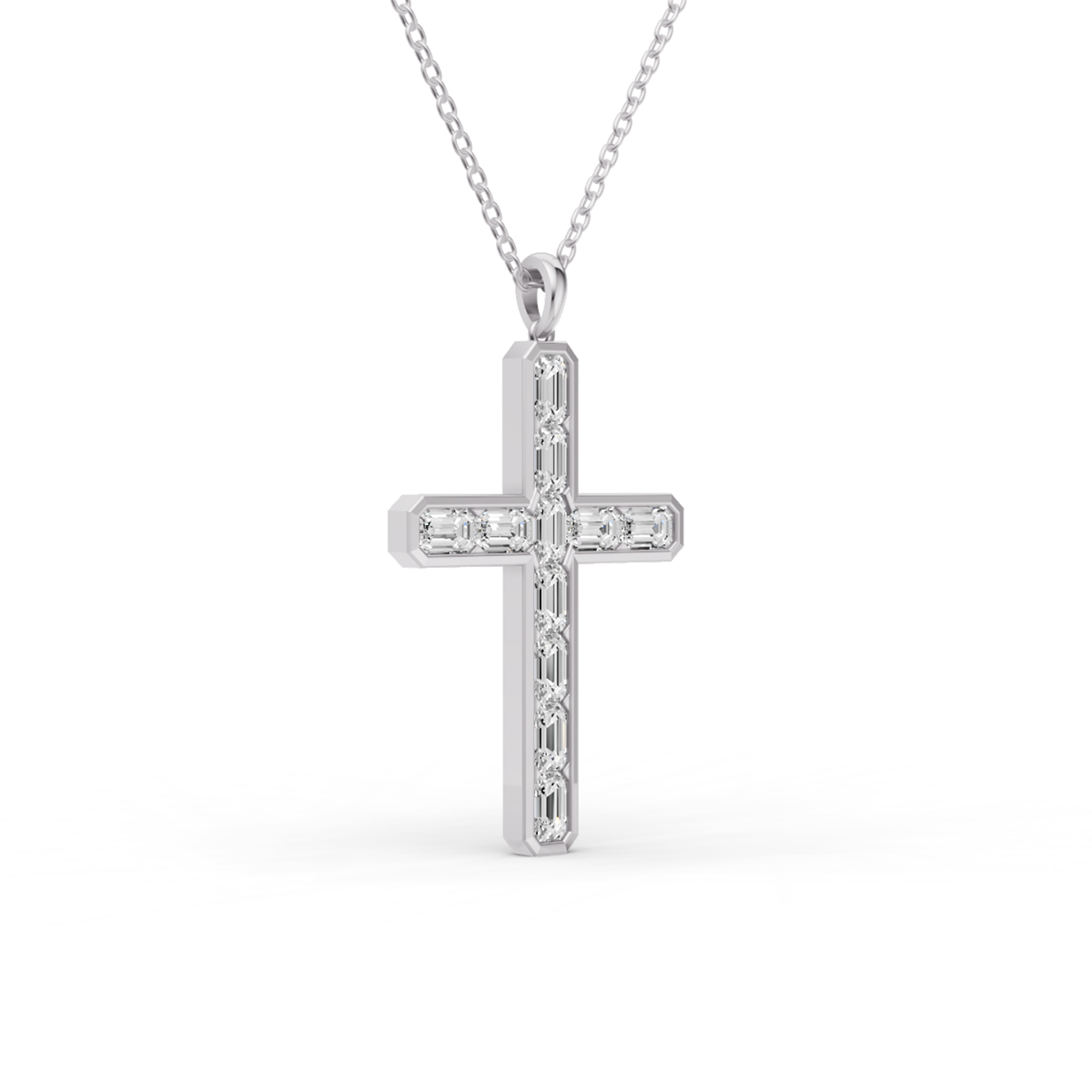 W Emerald Cut Lab Grown Diamond Cross Pendant Bezel Setting