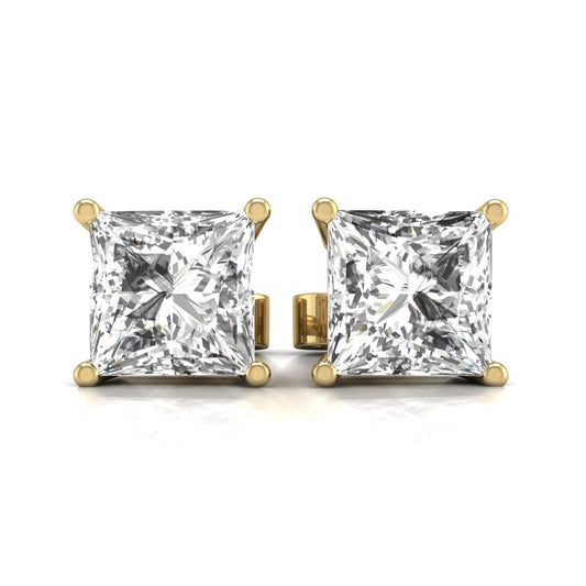W Princess Cut Lab Grown Diamond Solitaire Stud Earrings with Basket Setting Pushbacks