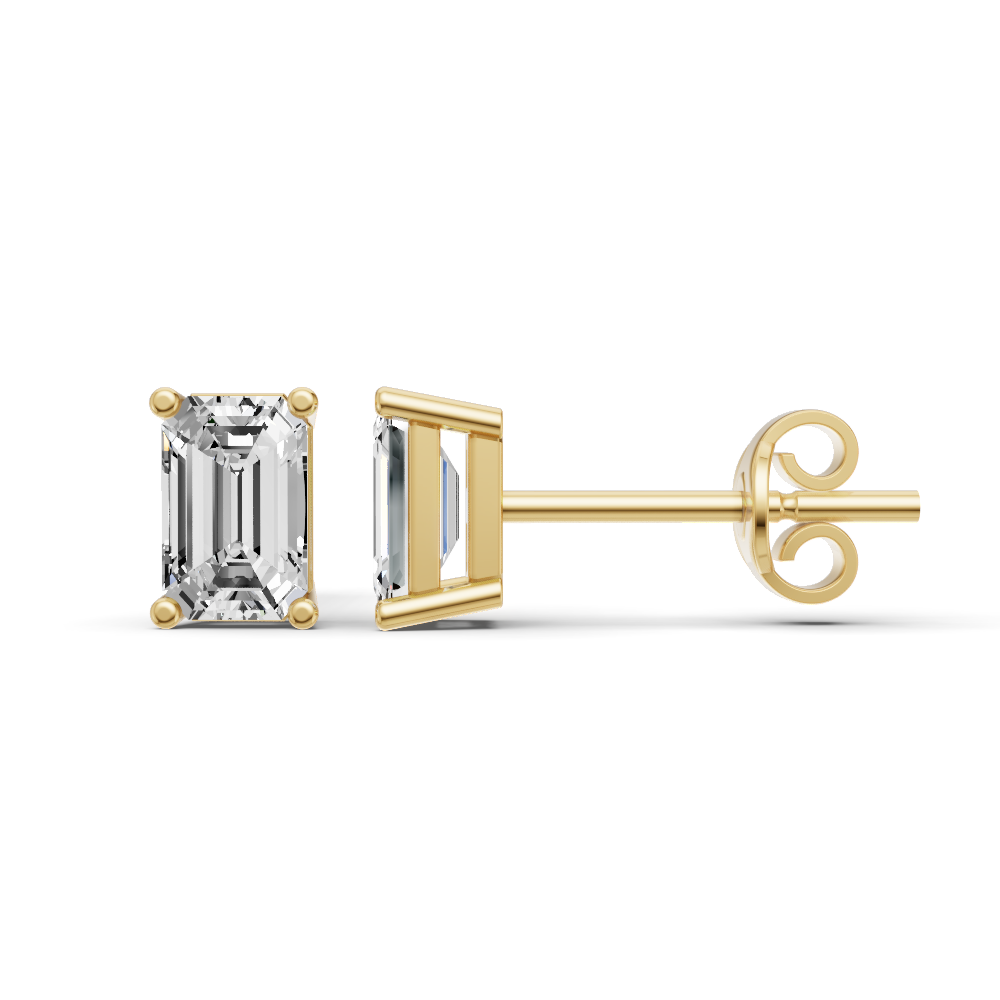 W Lab Grown Emerald Shape Diamond Solitaire Earrings with Prong Setting