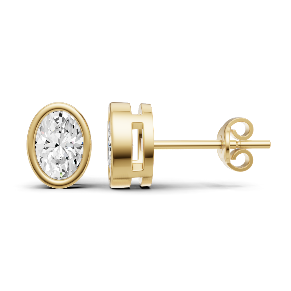 W Lab Grown Oval Shape Diamond Solitaire Earrings with Bezel Setting
