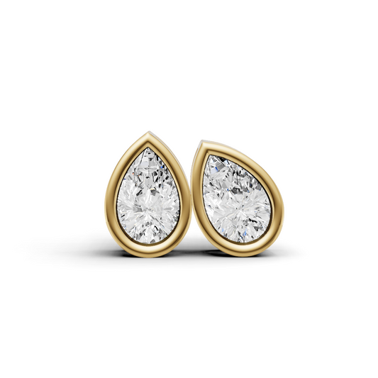W Lab Grown Pear Shape Diamond Solitaire Earrings with Bezel Setting