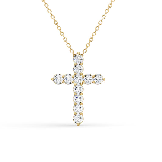 W Round Lab Grown Diamond 11 Stone Cross Pendant
