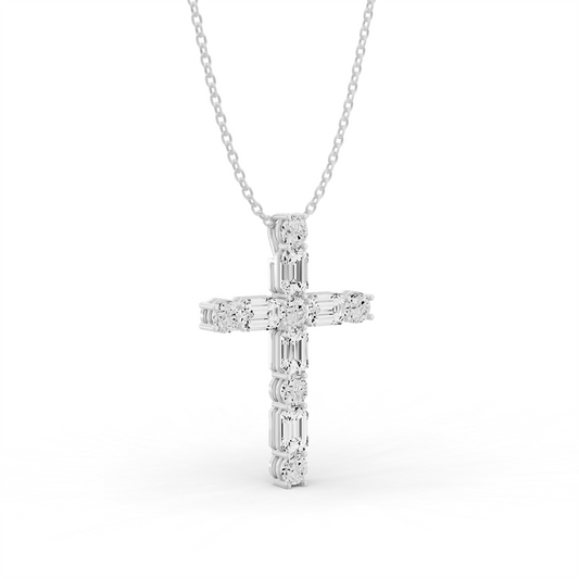 Round & Emerald Diamond Pendent in 14K WG