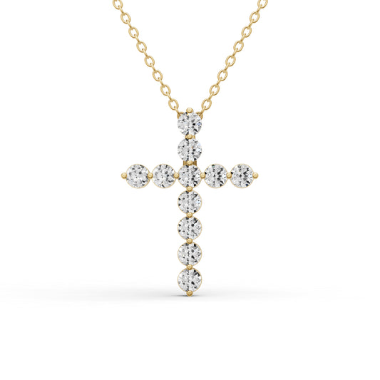 W Round Lab Grown Diamond 11 Stone Shared Prong Cross Pendant