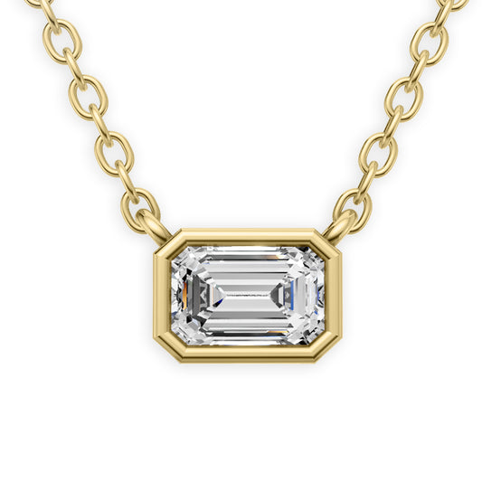 Lab Grown Emerald Shape Diamond Solitaire Pendant with Bezel Setting