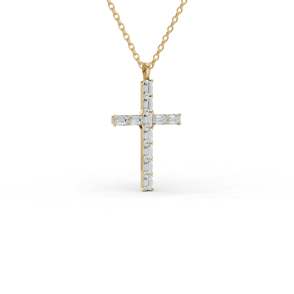 W Emerald Cut Lab Grown Diamond Cross Pendant Prong Setting
