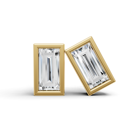W Lab Grown Baguette Shape Diamond Solitaire Earrings with Bezel Setting