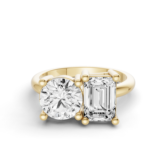 Round & Emerald Shape Two Stone Ring
