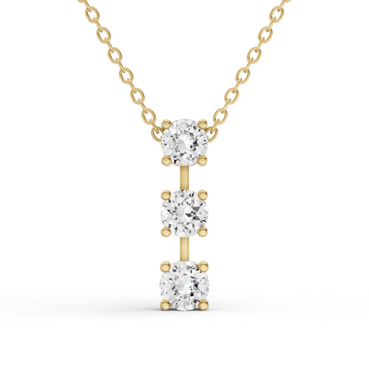 W Round Lab Grown Diamond Three Stone Bar Pendant