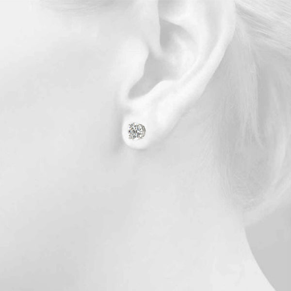 1.75 Carat 14K White Gold Lab Grown Diamond Solitaire Stud Earrings | Round Shape Push Back Prong Setting Revival Diamonds Earrings