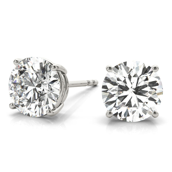 2.00 Carat 14K White Gold Lab Grown Diamond Solitaire Stud Earrings | Round Shape Push Back Prong Setting Revival Diamonds Earrings