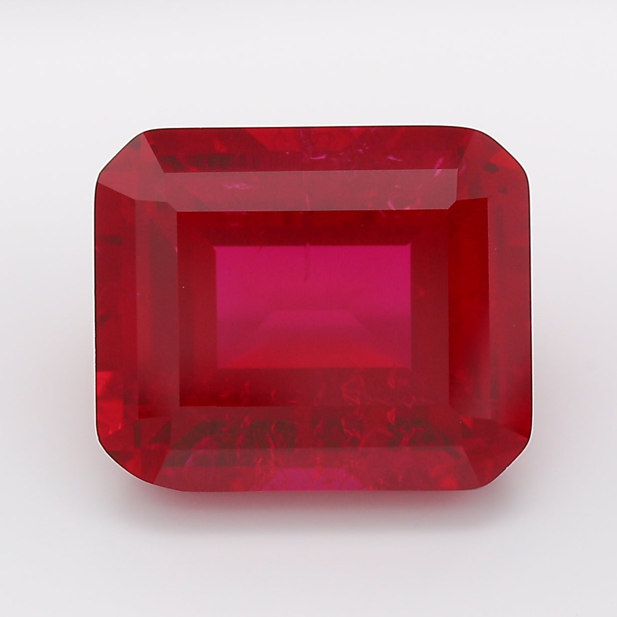 7.97 Carat Pigeon Blood Emerald Cut Lab Grown Ruby