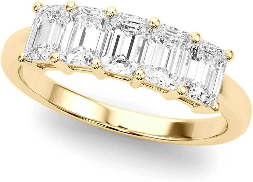 5 Stone Emerald Lab Diamond Ring 