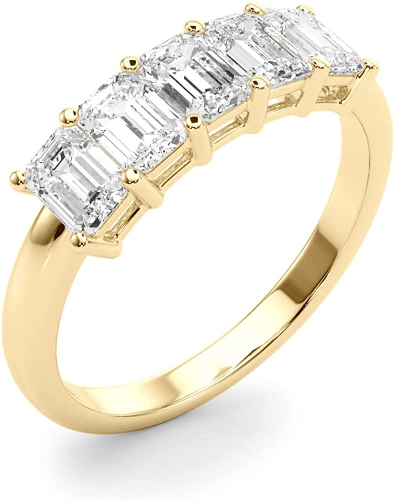 5 Stone Emerald Lab Diamond Ring 