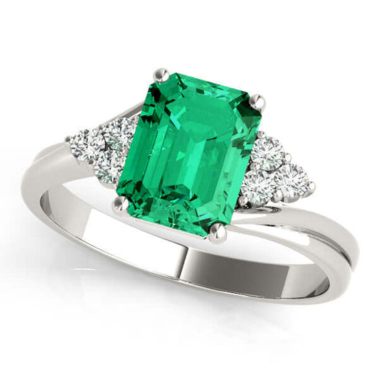 Certified Lab Grown Colombian Emerald & Lab Grown Diamond Engagement Ring by Revival Diamonds