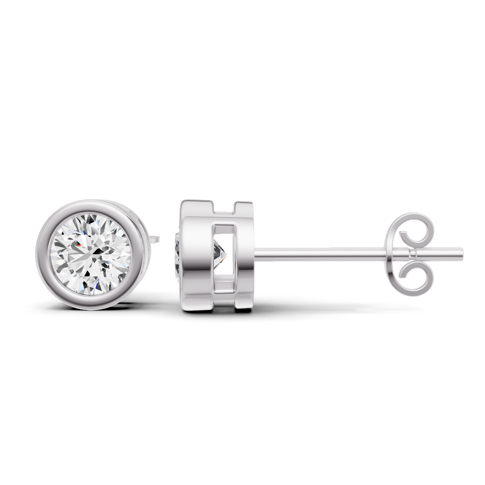 W Lab Grown Round Cut Diamond Solitaire Earrings with Bezel Setting