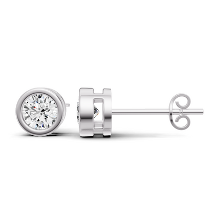 W Lab Grown Round Cut Diamond Solitaire Earrings with Bezel Setting