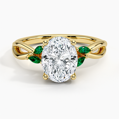 Willow Ring With Lab Emerald Accents