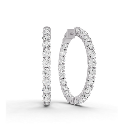 W Lucida Setting Round Shape Diamond Hoop Earrings
