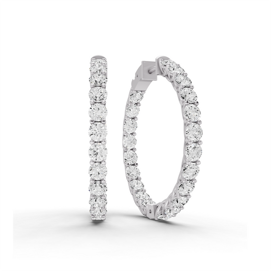 W Lucida Setting Round Shape Diamond Hoop Earrings
