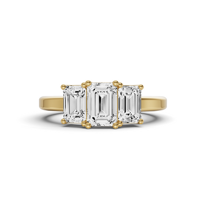 LG Emerald 3 Stone Basket Setting Ring