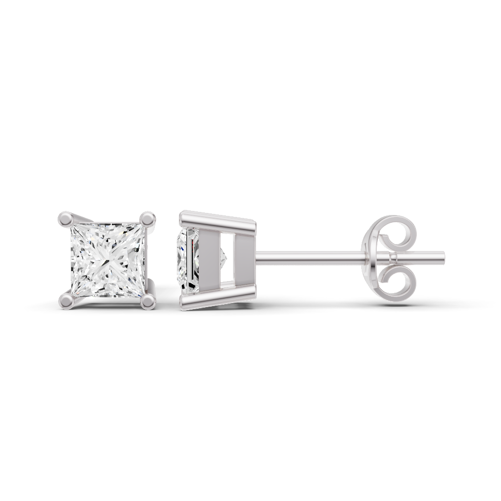 W Lab Grown Princess Cut Diamond Solitaire Earrings with Prong Setting