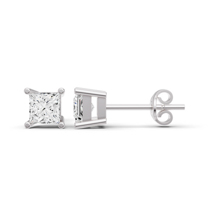 W Lab Grown Princess Cut Diamond Solitaire Earrings with Prong Setting