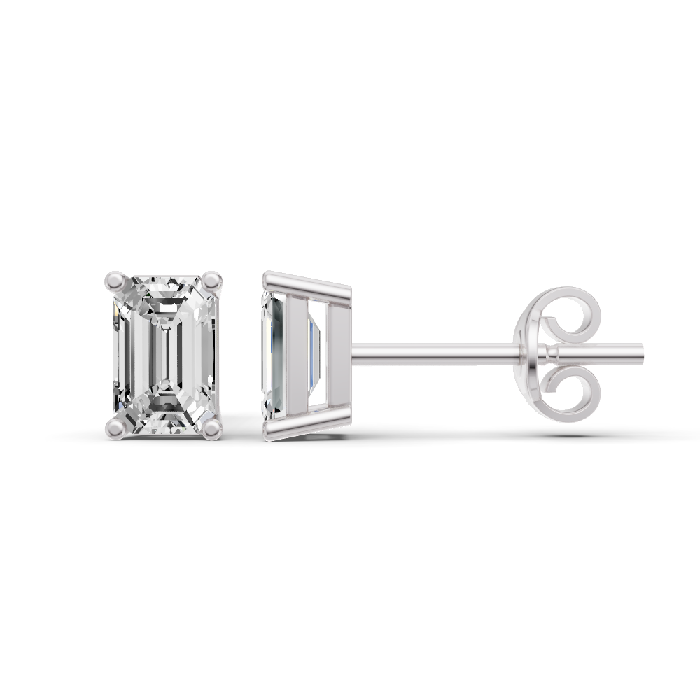 W Lab Grown Emerald Shape Diamond Solitaire Earrings with Prong Setting