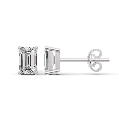 W Lab Grown Emerald Shape Diamond Solitaire Earrings with Prong Setting
