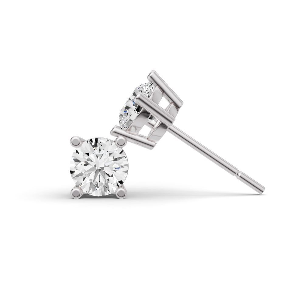 W Lab Grown Round Cut Diamond Solitaire Earrings with Prong Setting