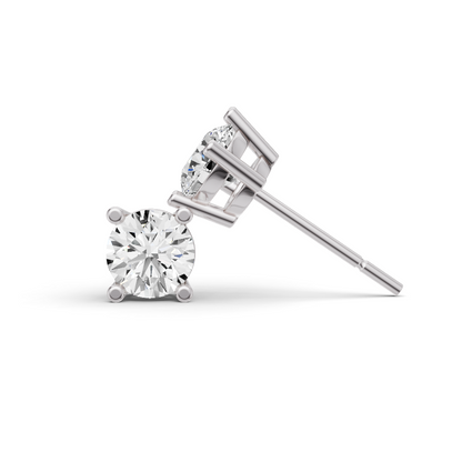 W Lab Grown Round Cut Diamond Solitaire Earrings with Prong Setting