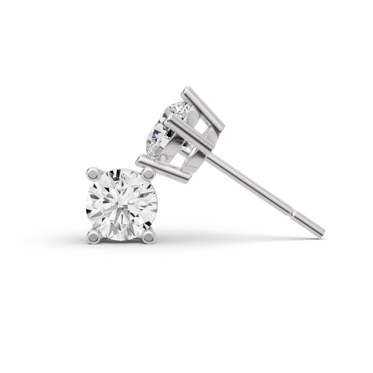 W Lab Grown Round Cut Diamond Solitaire Earrings with Prong Setting
