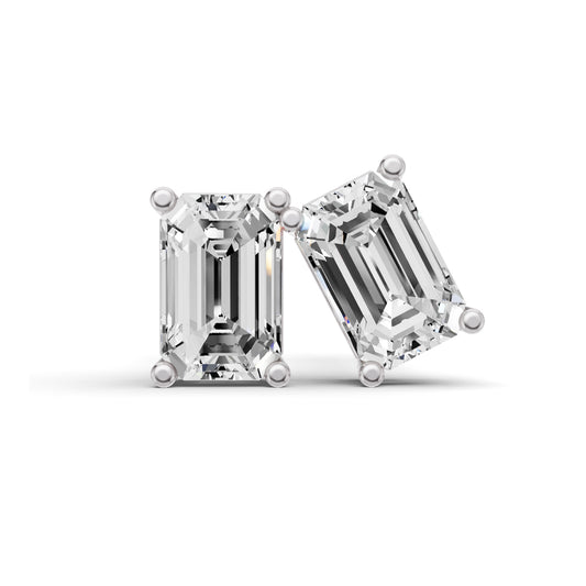 W Lab Grown Emerald Shape Diamond Solitaire Earrings with Prong Setting