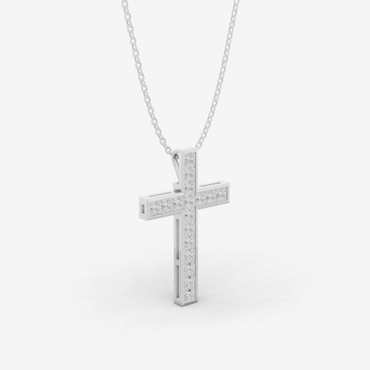 W Princess Diamond Bezel Pendent in 14K WG