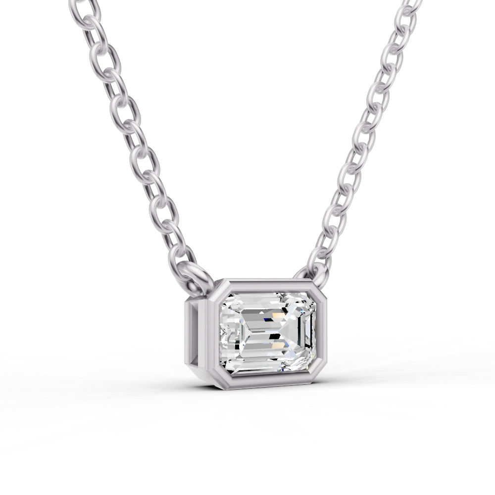 Lab Grown Emerald Shape Diamond Solitaire Pendant with Bezel Setting