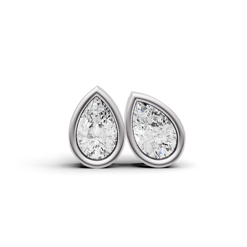 W Lab Grown Pear Shape Diamond Solitaire Earrings with Bezel Setting