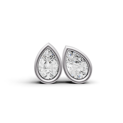 W Lab Grown Pear Shape Diamond Solitaire Earrings with Bezel Setting
