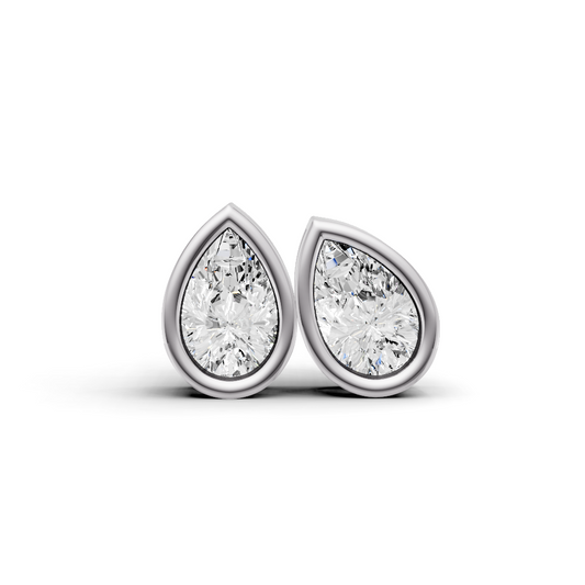 W Lab Grown Pear Shape Diamond Solitaire Earrings with Bezel Setting