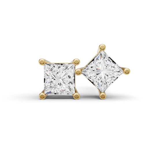 W Lab Grown Princess Cut Diamond Solitaire Earrings with Prong Setting