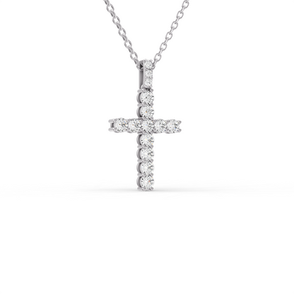 W Round Lab Grown Diamond Cross Pendant 11 Stone with Single Bail
