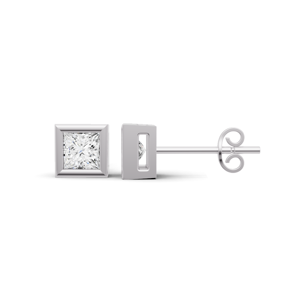 W Lab Grown Princess Cut Diamond Solitaire Earrings with Bezel Setting