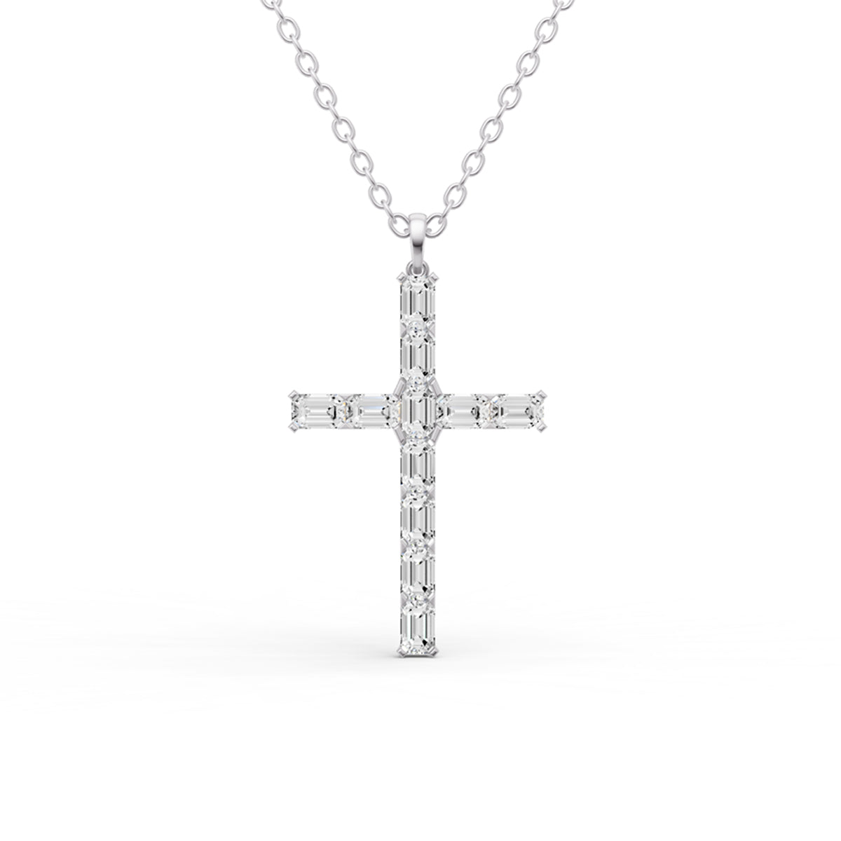 W Emerald Cut Lab Grown Diamond Cross Pendant Prong Setting
