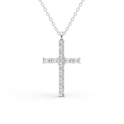 W Emerald Cut Lab Grown Diamond Cross Pendant Prong Setting