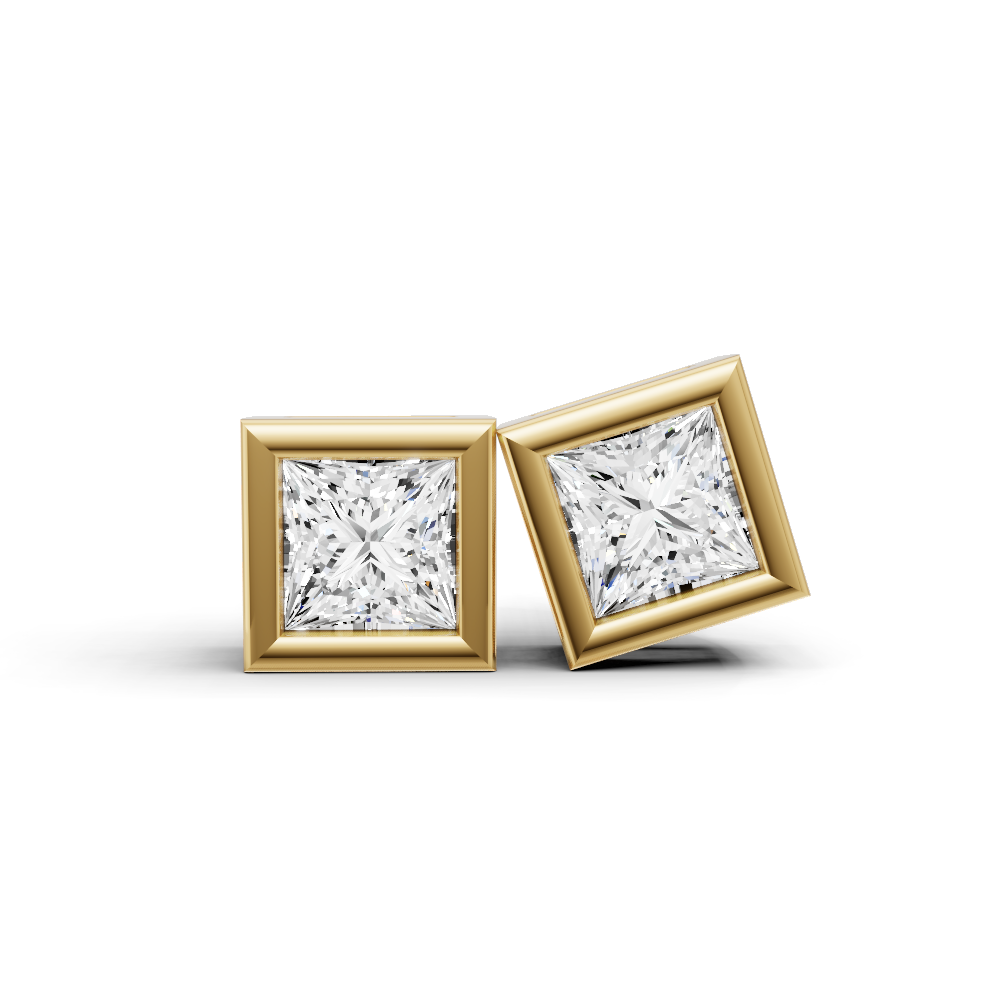 W Lab Grown Princess Cut Diamond Solitaire Earrings with Bezel Setting