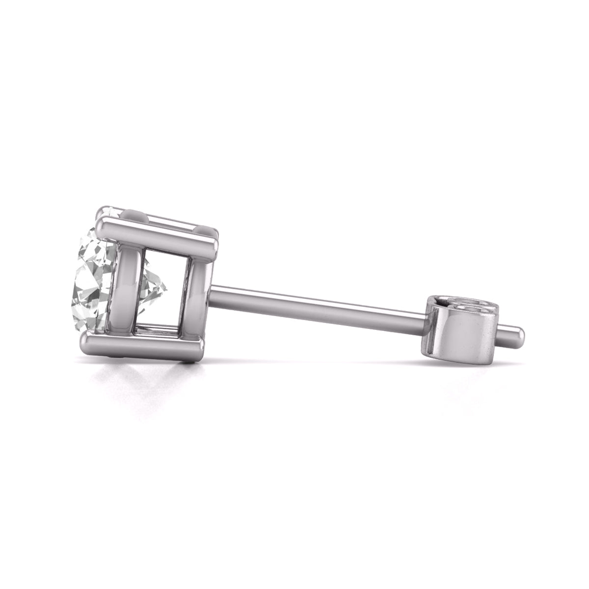 W Round Lab Grown Diamond Solitaire Stud Earrings with Basket Setting Pushbacks